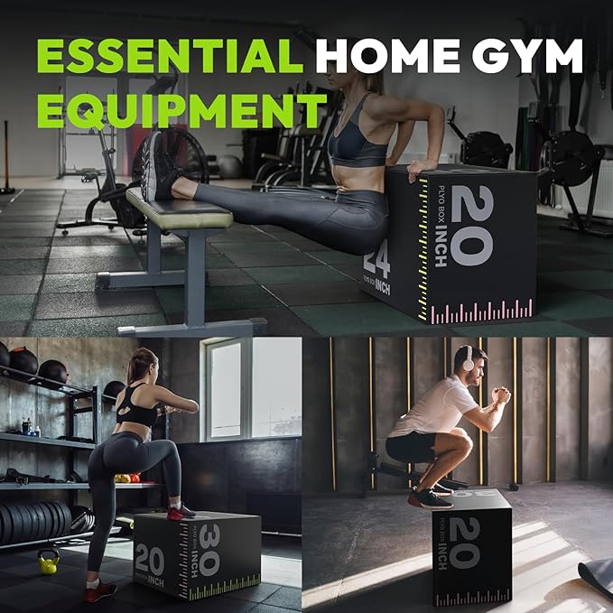 3-in-1 Plyometric Box, Jumping Exercise Equipment Trainer with Non-Slip Surface for Workout Training, Pro-Duty HIIT Exercise Foam Plyo Box, Home Gym