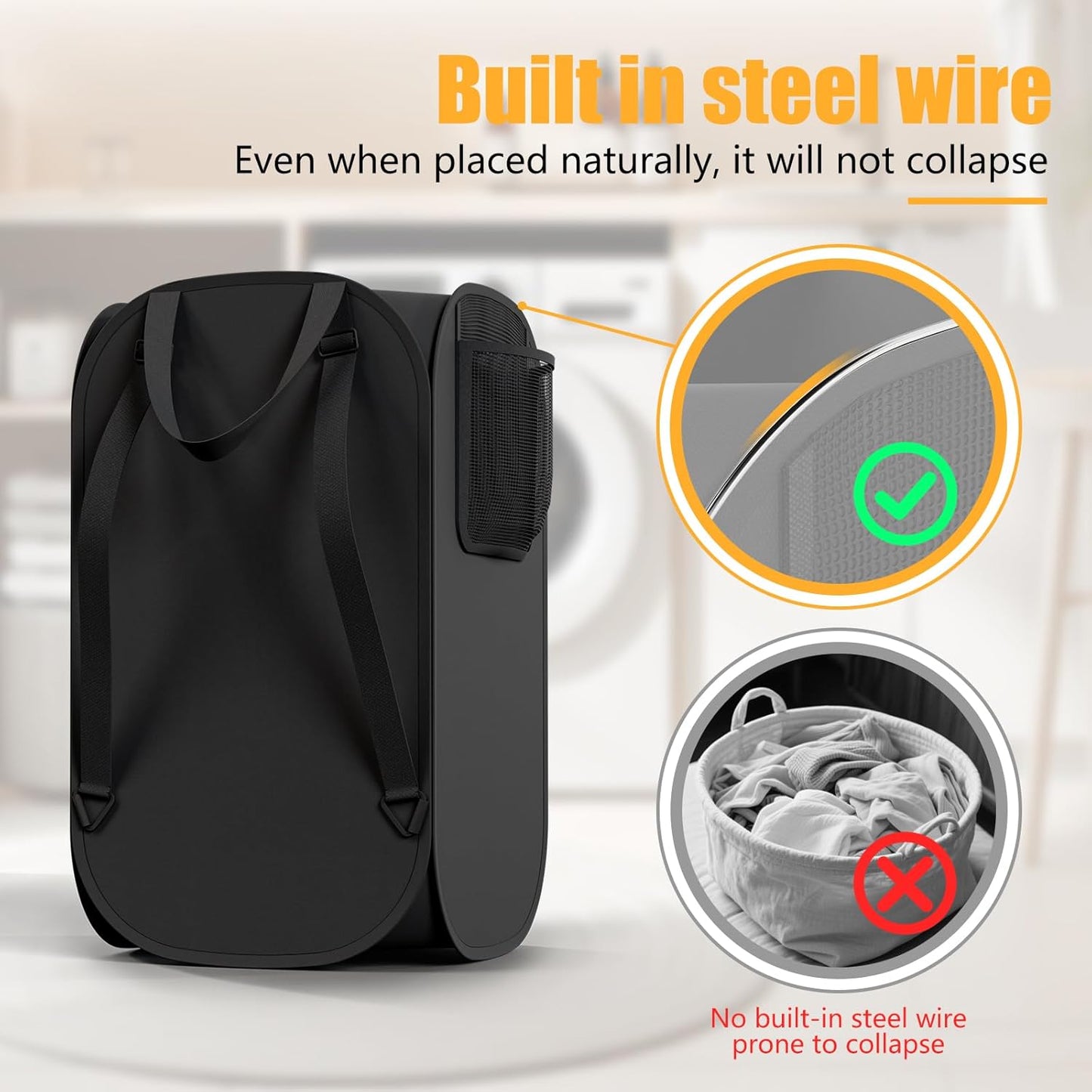 2 Pack Collapsible Backpack Laundry Bag Made by Strong Polyester Oxford Cloth, 76L Heavy Duty Large Hamper with Adjustable Shoulder Strap, Foldable Basket with Mesh Pocket for Dorm, Travel, Apartment