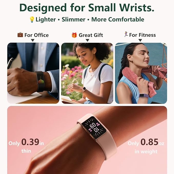 FITVII Fitness Tracker, Slim AMOLED Fitness Watch 2025 with 24/7 Heart Rate, Blood Pressure, Blood Oxygen, Stress Monitor, Step Calorie Counter, IP68 Waterproof Smart Watch for Women Men