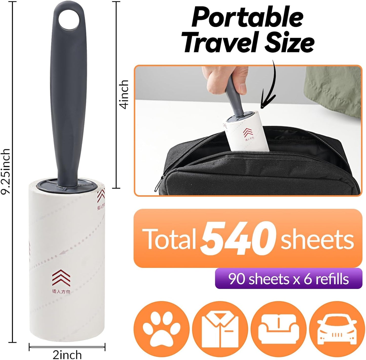 Lint Roller - 540 Sheets Lint Rollers for Pet Hair Extra Sticky,6 Refills with 3 Handles, Lint Remover for Clothes,Couch, Furniture, Portable Lint Roller for Dog Cat Hair