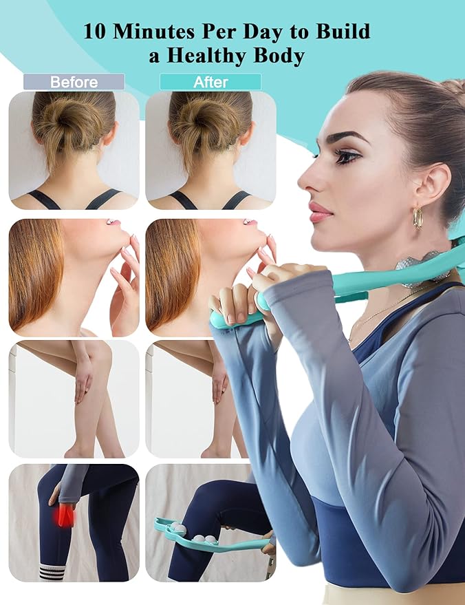 Upgrade Neck Massager, Neck Massager for Pain Relief deep Tissue, 6 Balls Massage Roller,Manual Neck Massager, Shoulder Massager, Handheld Neck and Back Massager Roller Legs Shoulder Relaxer