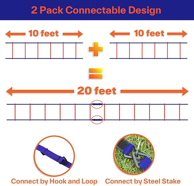 Sportneer Agility Ladder Speed Training Set 12 Rungs 20ft Detachable Exercise Ladders in 2pcs (6 rungs Each) with Ground Stakes for Soccer Football Footwork Training Ladder with Carry Bag