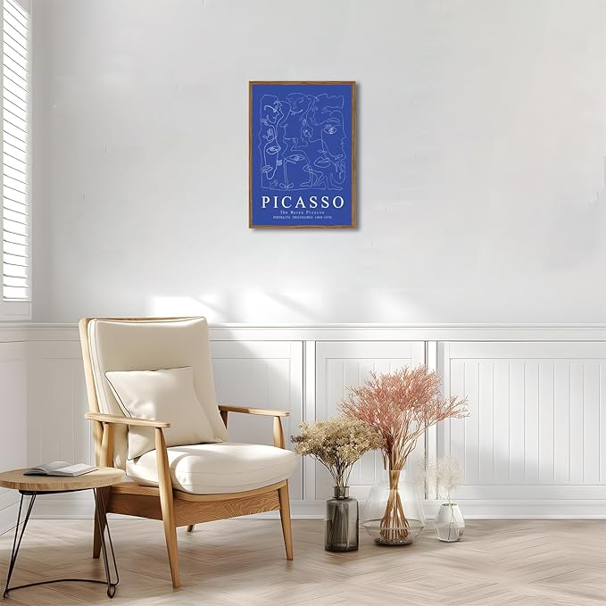 Blue Matisse Canvas Wall Art Poster Set of 3, Picasso Abstract Line Wall Decor Paintings Prints, Modern Minimalist Pictures Aesthetic Home Decor for Living Room Bedroom Office 16x24 inch Unframed