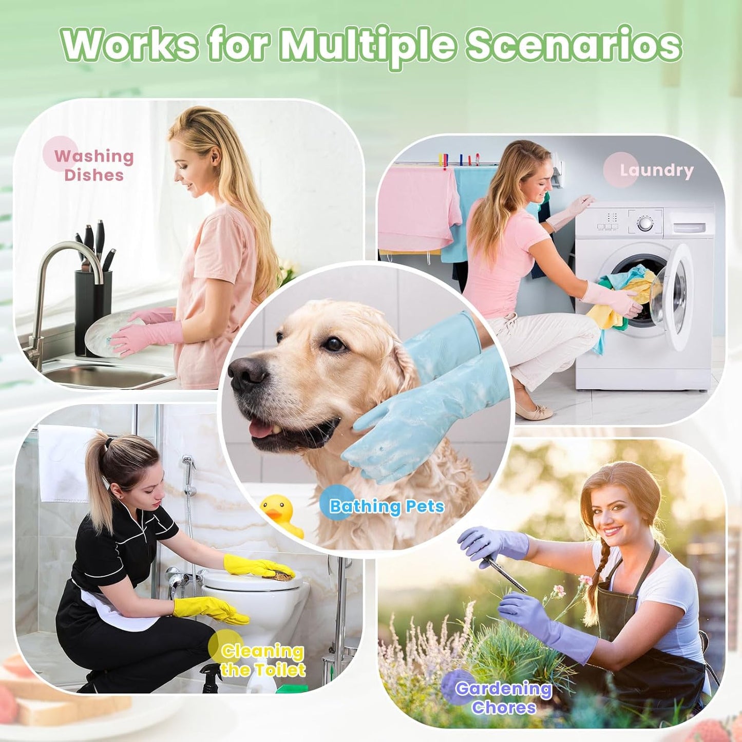 Rubber Kitchen Dishwashing Gloves, 4/5 Pairs Eusable Cleaning Gloves for Washing Dishes, Household Cleaning, Pet Care