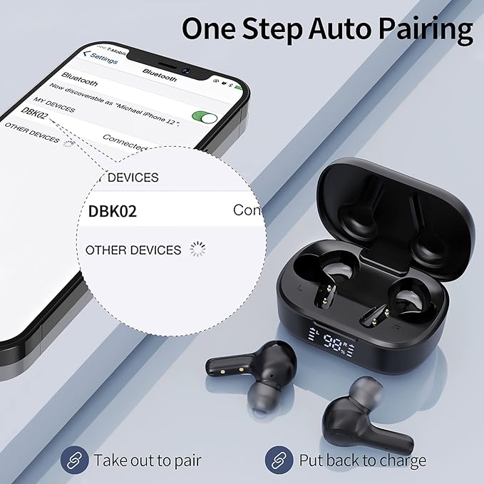 MOZOTER Bluetooth 5.3 Wireless Earbuds,Deep Bass Loud Sound Clear Call Noise Cancelling with 4 Microphones in-Ear Headphones with Wireless Charging Case Compatible for iPhone Android,Workout