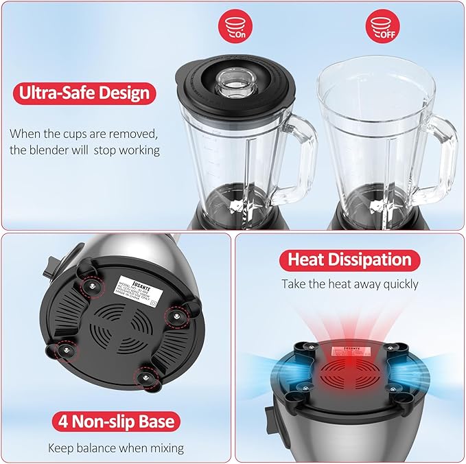 Smoothie Blender, Professional Blender Juicer for Kitchen Countertop Ice Crusher or Juice, Milkshake, Dessert (Silver)