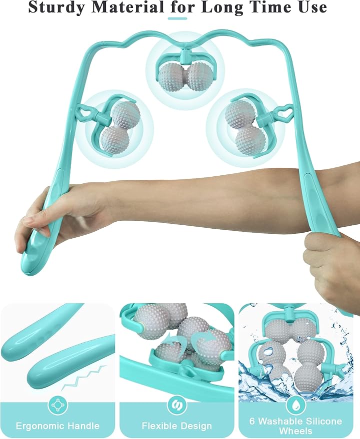 Upgrade Neck Massager, Neck Massager for Pain Relief deep Tissue, 6 Balls Massage Roller,Manual Neck Massager, Shoulder Massager, Handheld Neck and Back Massager Roller Legs Shoulder Relaxer