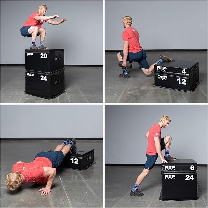 REP Fitness Stackable Soft Foam Plyo Boxes, Adjustable Jump Platforms for Home Gym Training, Durable Cushioned Step for Exercise, Balance, Squats, HIIT Workouts, Strength Conditioning, Vinyl Cover