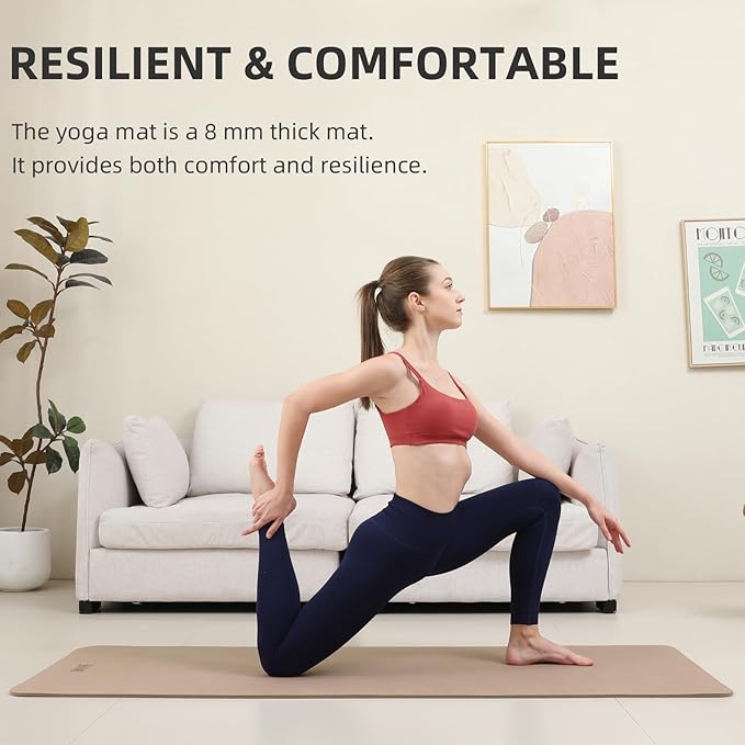 Yoga Mat Extra thick 8mm Exercise mat, Soft Lightweight TPE Fitness Mat with strap, High Elasticity, Anti-fatigue,non-slip mat for Women, Yoga, Camping, Travel, Gym & Outdoor | 72"L x 0.32"Th