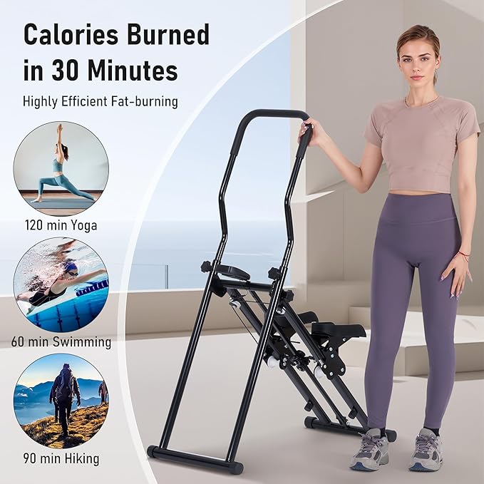 Stair Stepper for Home Gym, Stair Climber with Adjustable Handlebar & Dual Incline Pedals, Compact Folding Cardio Exercise Climber for Full-Body Workout