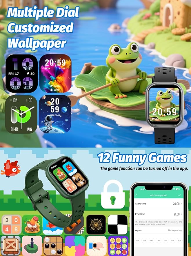Upgraded Kids Smart Watch Fitness Tracker, 1.85" Screen with 12 Puzzle Games, Heart Rate Sleep Monitor, Pedometer, Waterproof Activity Tracker with/Without APP for Boys Girls
