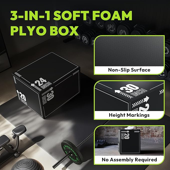 3-in-1 Plyometric Box, Jumping Exercise Equipment Trainer with Non-Slip Surface for Workout Training, Pro-Duty HIIT Exercise Foam Plyo Box, Home Gym