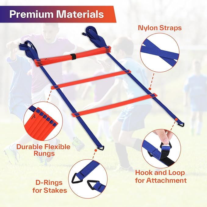 Sportneer Agility Ladder Speed Training Set 12 Rungs 20ft Detachable Exercise Ladders in 2pcs (6 rungs Each) with Ground Stakes for Soccer Football Footwork Training Ladder with Carry Bag