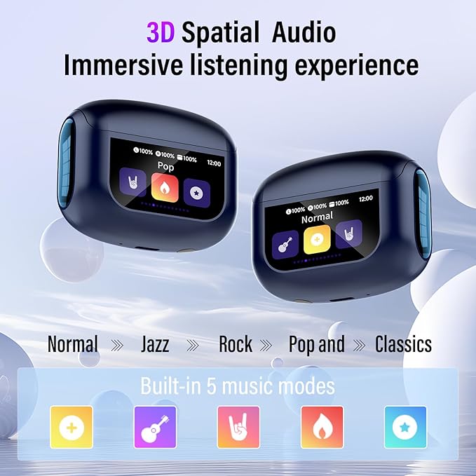 Wireless Earbuds, Bluetooth 5.4 Ear Buds with Multifunctional Touch Screen, 48H Bass Stereo Headphones with ANC/ENC Noise Cancelling/Transparency Mode, IPX7 Earphones with 5 EQ Modes, Dark Blue