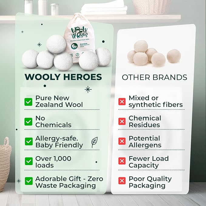 No More Dryer Sheets! Reusable Wool Dryer Balls XL 6-Pack - Reduces Static, Cuts Dry Time, & Softens Naturally