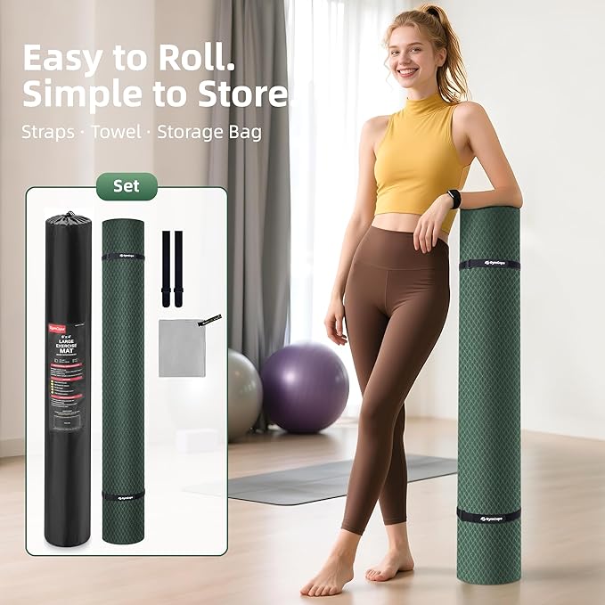 Extra Large Yoga Mat - 72"x35", 72"x48", 78"x57" - Wide TPE Exercise Mat for Home, Stretching, Couples & Family Workouts - 6-12mm Thick, Non-Slip & Waterproof - with Carry Bag and Straps