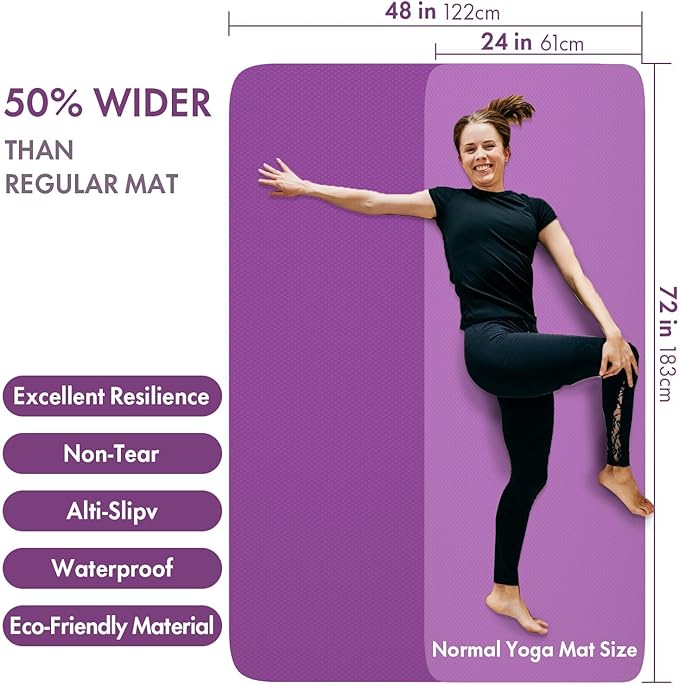 FrenzyBird Large Yoga Mat 6'x 4'(72”x 48”)—1/4" &1/3" Extra Wide Exercise Mat 183cm x 122cm Large Exercise Mat Big Home Yoga Mat Pilates Mat,Non Slip,Thick,TPE Workout Mat,for Women & Men, Yoga, Pilates, Gym and Floor Workouts Pilates