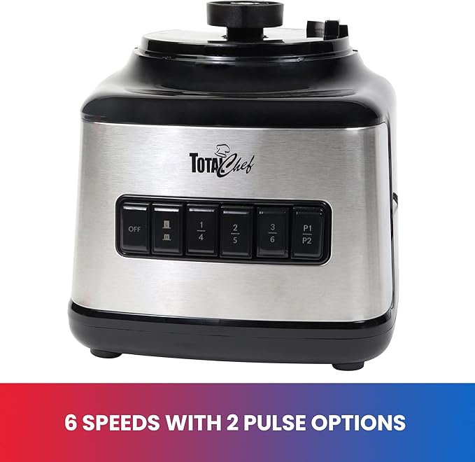 Total Chef Countertop Blender - Electric Mixer, Milkshake, Puree Maker, Frozen Smoothie, Shakes, Licuadora Grinder Kitchen Appliance With 6 Speed & Pulse Function, Dishwasher Safe Glass Pitcher, Black