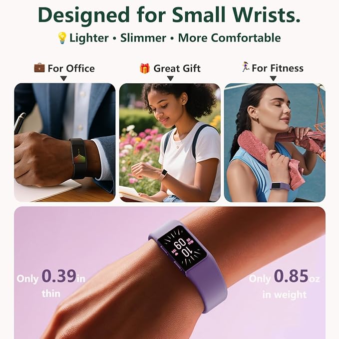 FITVII Fitness Tracker, Slim AMOLED Fitness Watch 2025 with 24/7 Heart Rate, Blood Pressure, Blood Oxygen, Stress Monitor, Step Calorie Counter, IP68 Waterproof Smart Watch for Women Men