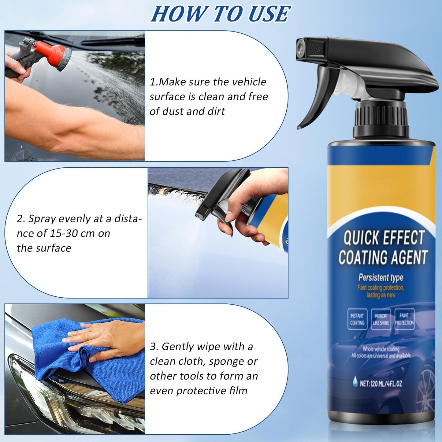 Car Quick-Acting Coating Agent Spray,3 in 1 High Protection Quick Car Coating Spray,Limlex Coating Sprays,Car Scratch Wax Polish Sprays Waterless Wash for Shine & Protection