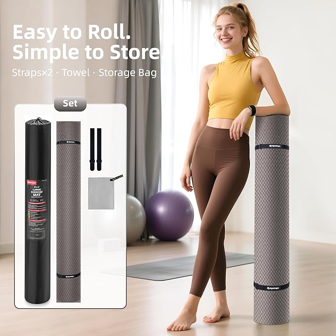 Extra Large Yoga Mat - 72"x35", 72"x48", 78"x57" - Wide TPE Exercise Mat for Home, Stretching, Couples & Family Workouts - 6-12mm Thick, Non-Slip & Waterproof - with Carry Bag and Straps