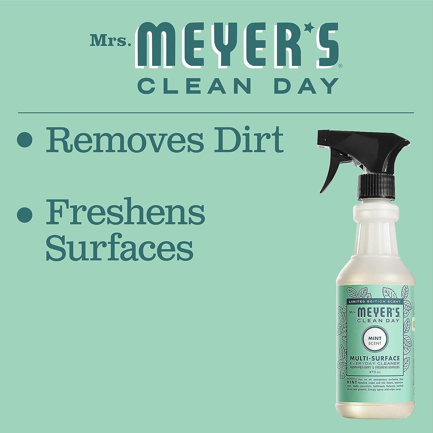 Mrs. MEYER'S CLEAN DAY Multi-Surface Everyday Cleaner Mint Scent, 16 Fl Oz (Pack of 6)