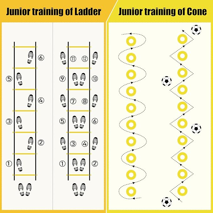 Soccer Agility Speed Training Equipment, Football Practise Set with 20 ft Agility Ladder, 12 Cones, 4 Adjustable Hurdles, Jump Rope, Parachute, for Basketball, Football, Kids, Youth, Adults