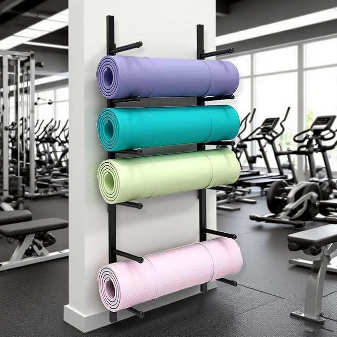 Wall-mounted Yoga Mat Rack, Yoga Mat Holder, Multi-layer, Multifunctional Fitness Equipment Storage Racks, Foam Yoga Studio Storage Rack for Home, Yoga Studio, Gym