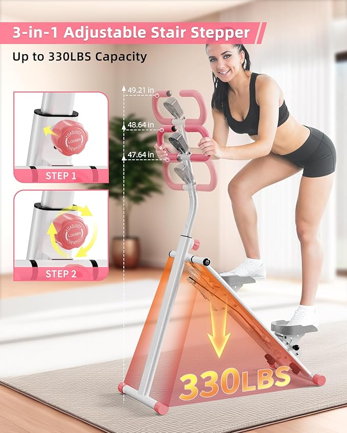 Stair Stepper for Home, Vertical Climber Workout Machine with Handlebar for Full Body Exercise Stair Climber Machine with Stable Frame & 3 Adjustable Height