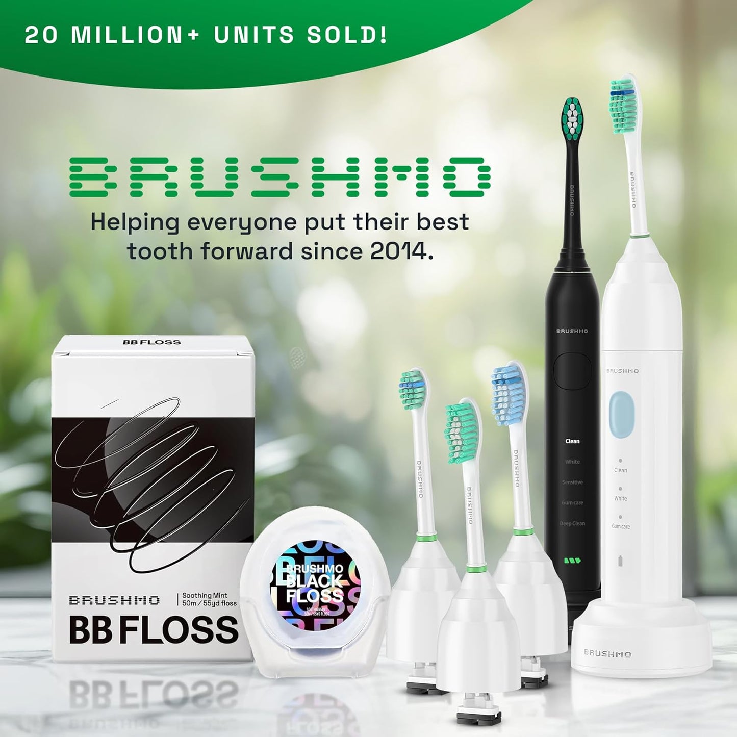 Brushmo e-Series Total Clean Replacement Toothbrush Heads, Compatible with Philips Sonicare Screw-on Electric Toothbrush Handles, 6 Compact Heads, Medium Firm Dupont Bristles, BM716, White