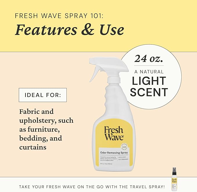 Fresh Wave Lemon Scent Odor Eliminator Spray & Air Freshener, 24 fl. oz. | Odor Absorber for Home, Furniture, Fabrics & Trash | Safer Odor Relief