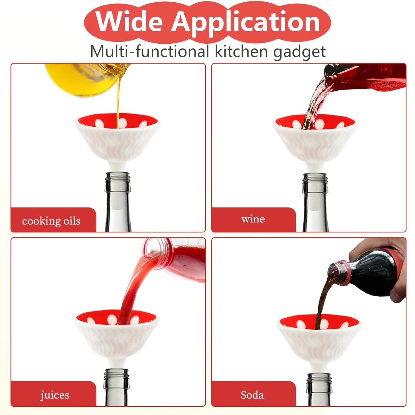 Silicone Mushroom Funnel, Small Kitchen Funnels for Filling Small Bottles, Collapsible Kitchen Funnel Set with 2 Cleaning Brushes, Funny Kitchen Gadgets Kitchen Gifts for Women Mother's Day