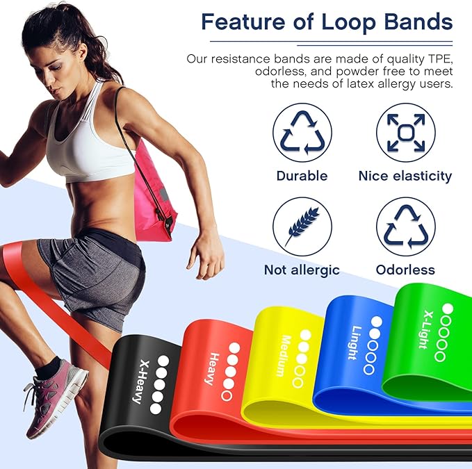 36 Pcs Workout Loop Resistance Bands Bulk, Gym Elastic Bands Set, Gym Elastic Bands Set for Fitness Sport Class Students Members Gift Physical with Large Drawstring Backpack Bags