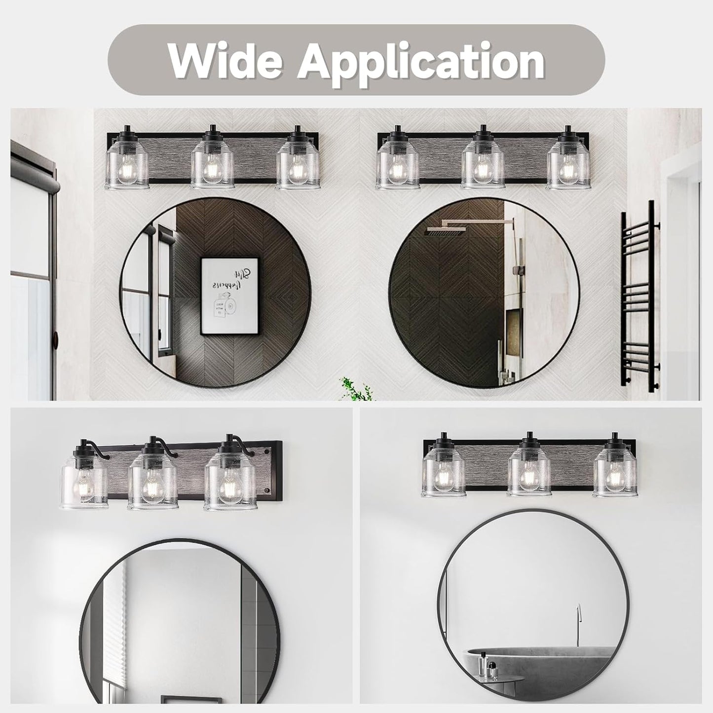 23 inches Large Farmhouse Vanity Light for Bathroom, Farmhouse Bathroom Vanity Light with Bubble Glass Shades, 3-Light Rustic Over Mirror E26 Base