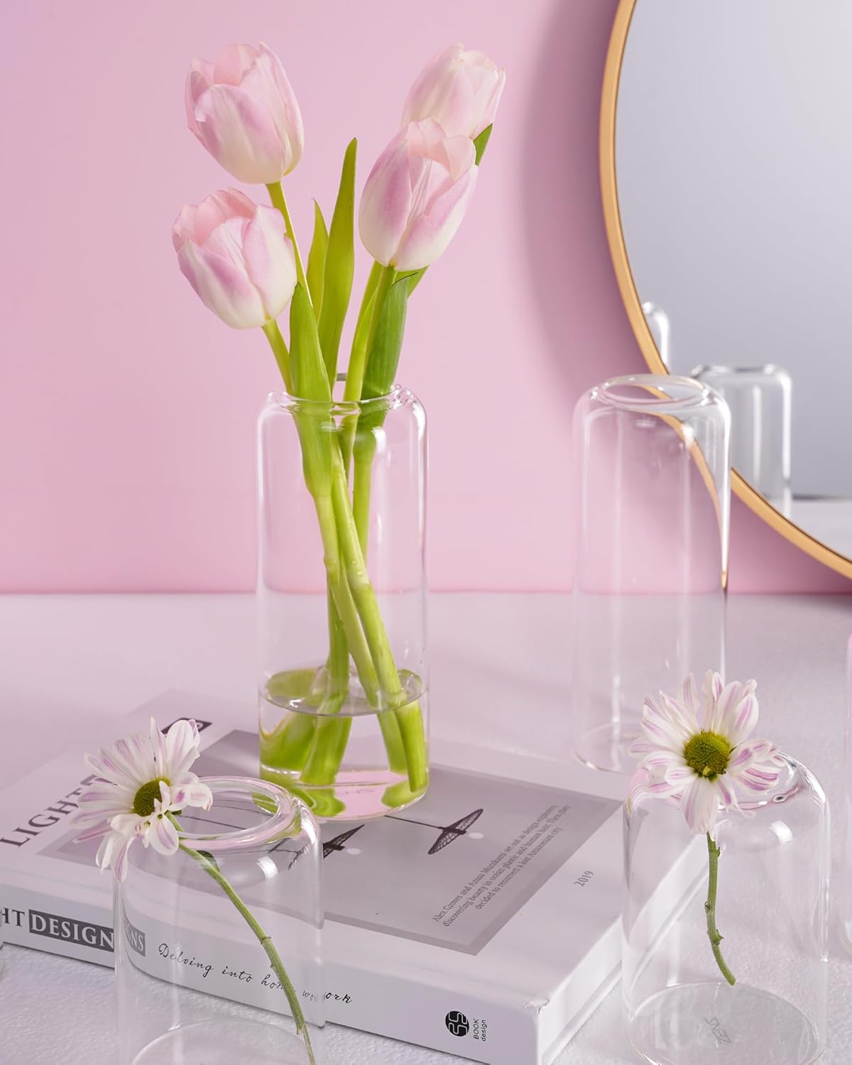 ZENS Bud Vases in Bulk Set of 12, Modern Small Glass Vases for Flower Clear Bud Vases for Wedding Centerpiece, Blown Thicker Small Vase for Flowers, Wedding Party Decorative, Home Bathroom Decor