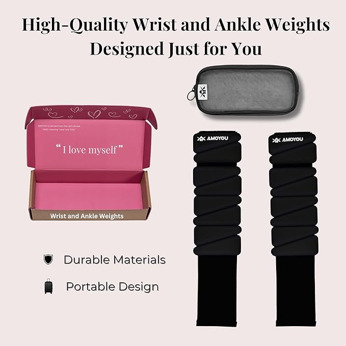 AMOYOU Wrist & Ankle Weights for Women – 2 lb Ankle Weights (Set of 2, 1 lb Each) | Arm Weights for Women | Leg Weights for Walking, Yoga, Cardio & Strength Training
