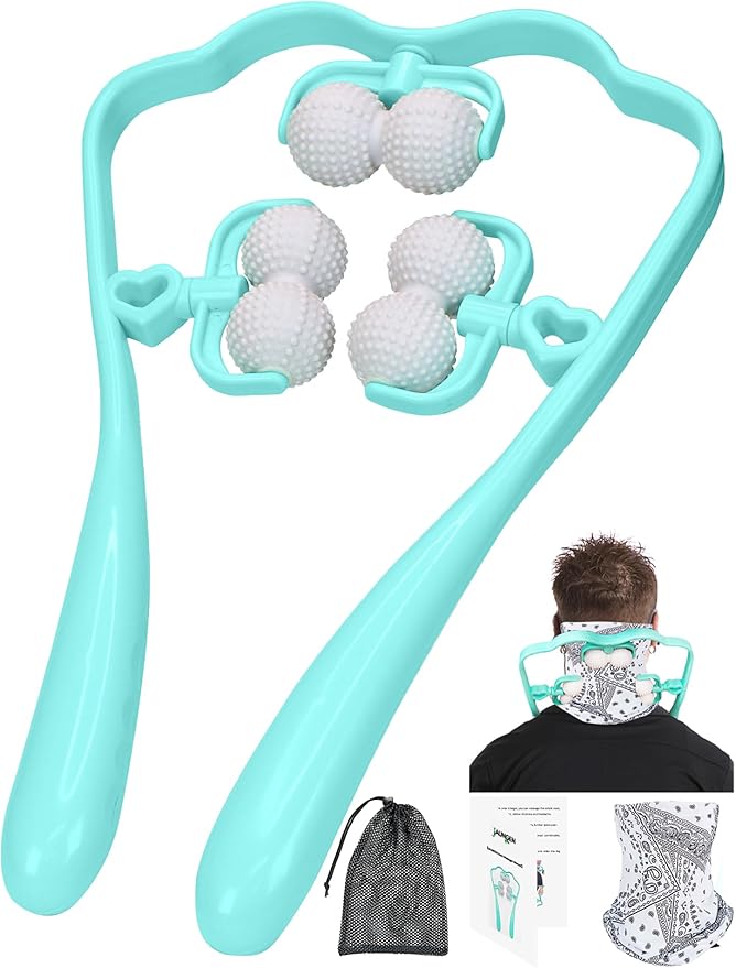 Upgrade Neck Massager, Neck Massager for Pain Relief deep Tissue, 6 Balls Massage Roller,Manual Neck Massager, Shoulder Massager, Handheld Neck and Back Massager Roller Legs Shoulder Relaxer
