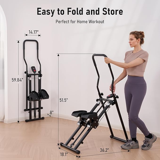 Stair Stepper for Home Gym, Stair Climber with Adjustable Handlebar & Dual Incline Pedals, Compact Folding Cardio Exercise Climber for Full-Body Workout
