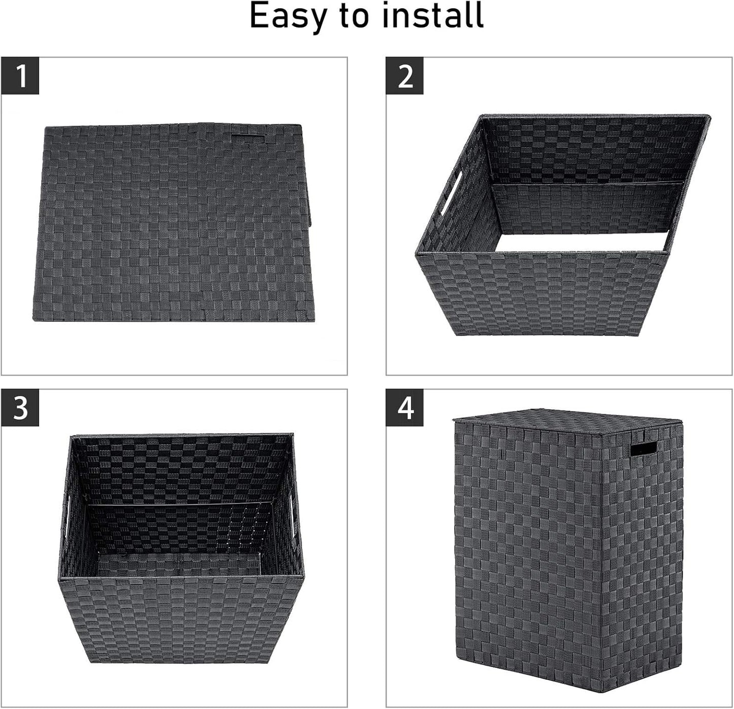 YOUDENOVA Handwoven Laundry Basket Hamper with Removable Liner Bag and Lid, Collapsible Clothes Hamper with Handle, Grey