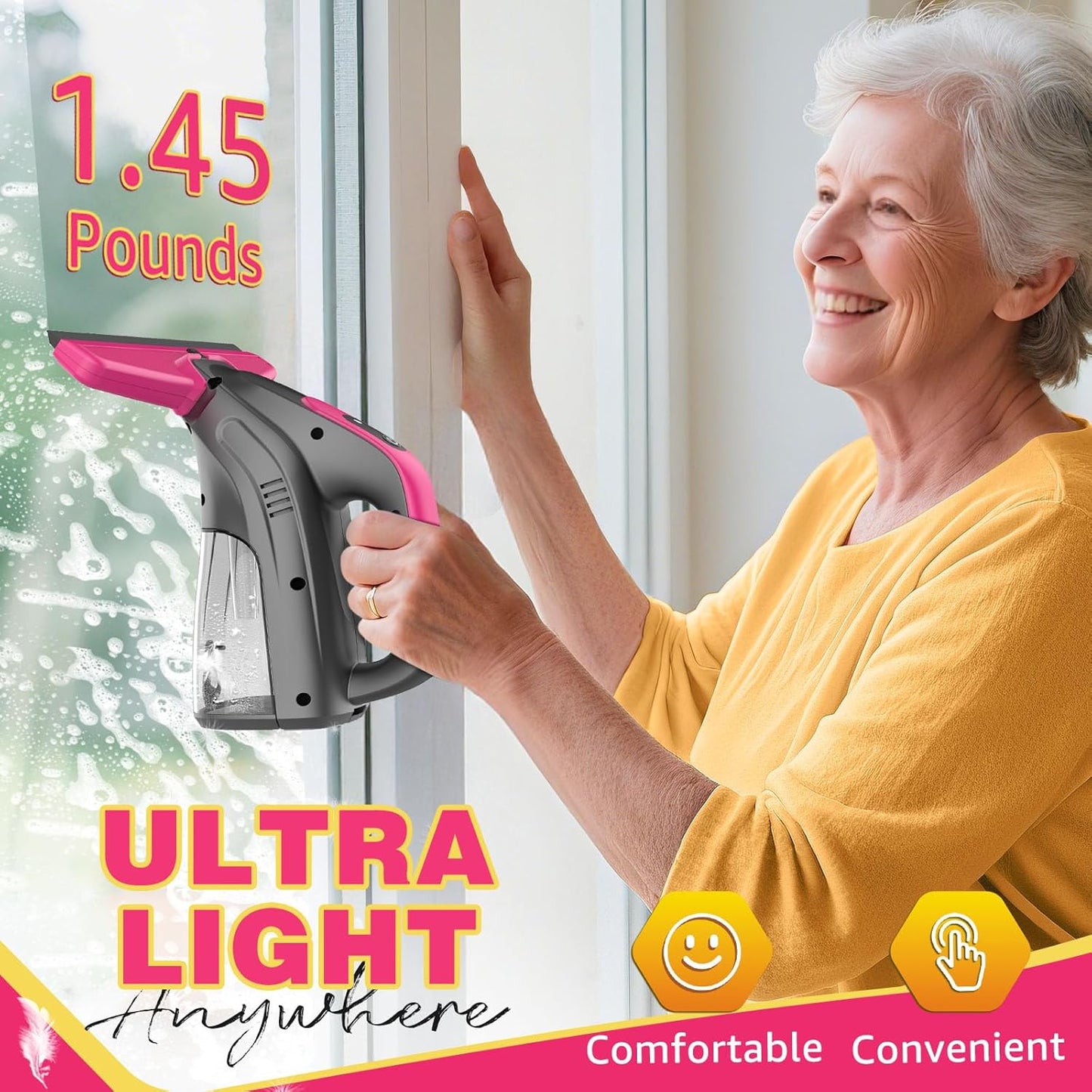 Streak-Free, Powerful and Cordless Window Vacuum Squeegee, Strong Suction and Lightweight Window Cleaner Gift with Microfiber Cloth Deep Cleans Window, Shower Glass, Mirror and Car Windshield