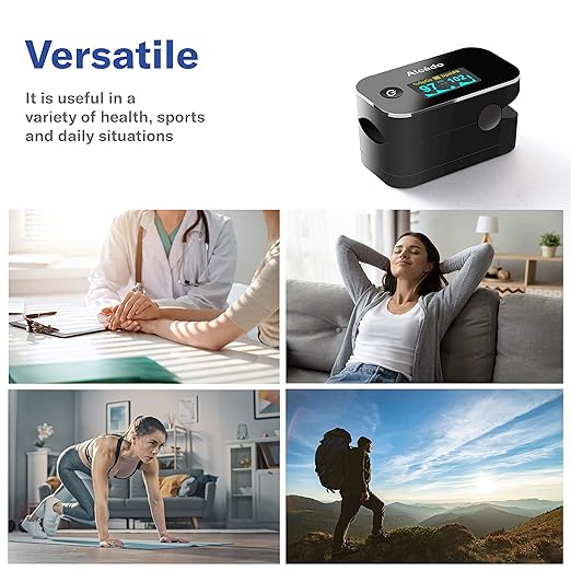 Alcedo Pulse Oximeter Fingertip | Blood Oxygen Saturation Level (SpO2) and Heart Rate Monitor | Dual Color OLED Display | Portable Carry Case, Lanyard, Batteries