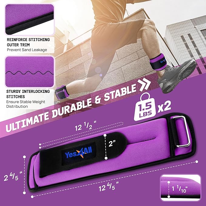 Yes4All Wrist & Ankle Weights Pair 1lb -10lbs, Adjustable Strap for Walking, Jogging, Pilates, Gym Fitness Workout for Women, Men