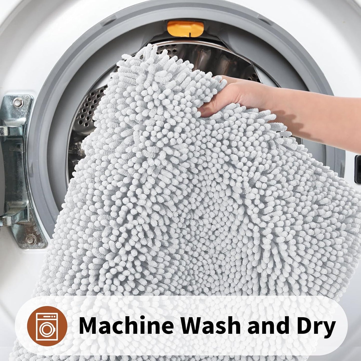 Yimobra Toilet Rugs U Shaped Washable - 24"x20" Non Slip Plush Contour Bath Rugs for Toilet - Super Soft Absorbent Quick Dry Toilet Mats for Bathroom,Silver