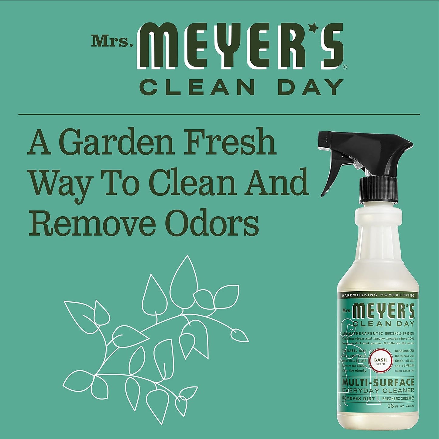 MRS. MEYER'S CLEAN DAY All-Purpose Cleaner Spray, Basil, 16 fl. oz - Pack of 3