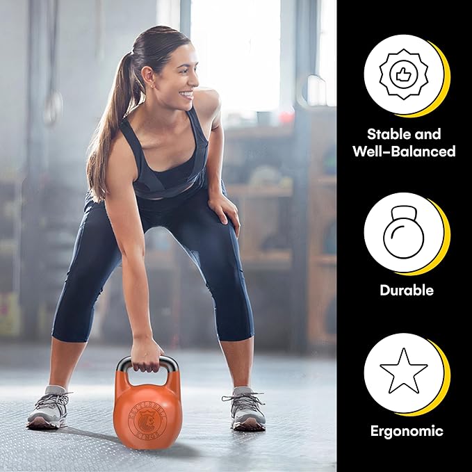 Kettlebell Kings Competition Kettlebells Weight (33mm handle) 4-32 KG | Hand weights Workout Gym Equipment & Strength training sets for Women & Men | Weights set for Home Gym