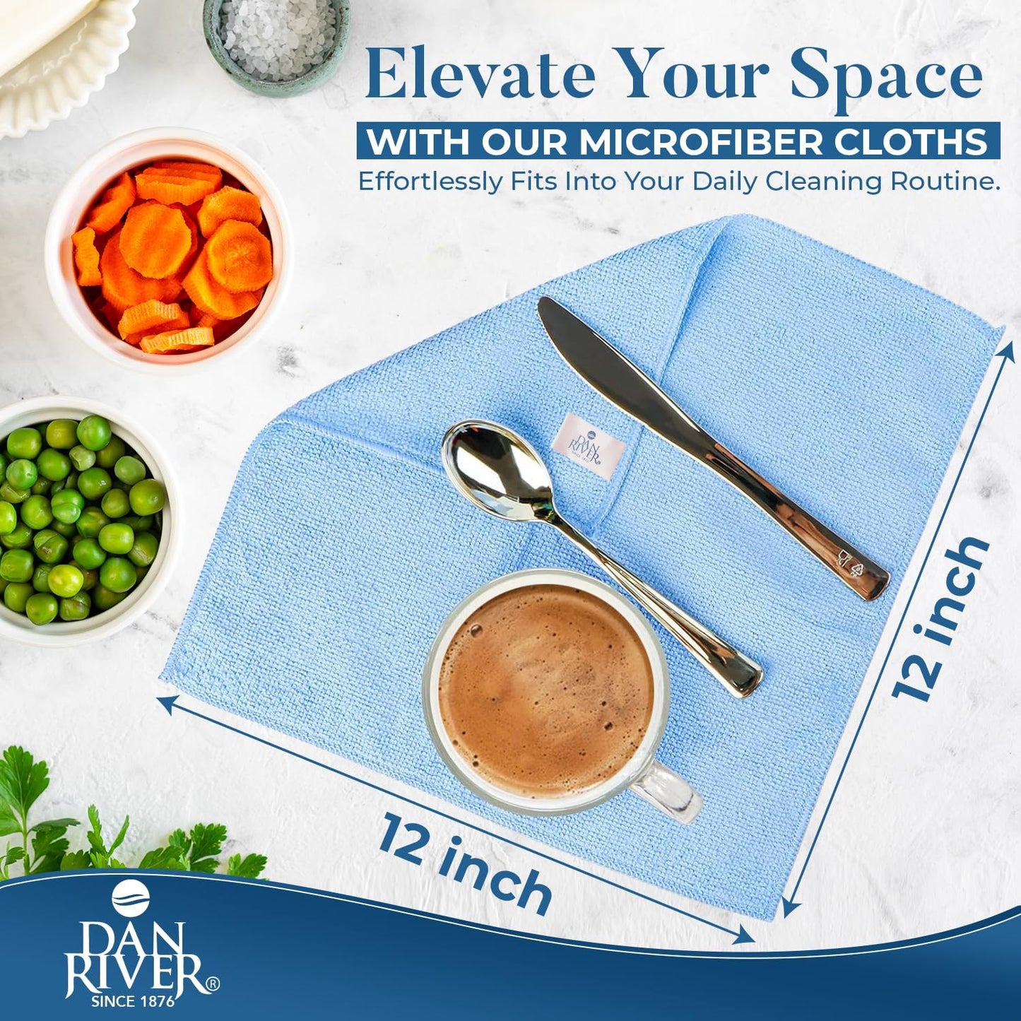 DAN RIVER 12-Pack Microfiber Towels โ Ultra Absorbent, Lint-Free & Streak-Free dishwashing Rags for Home, Car & Kitchen - Must-Have Cleaning Essentials - 12" x 12" - Assorted