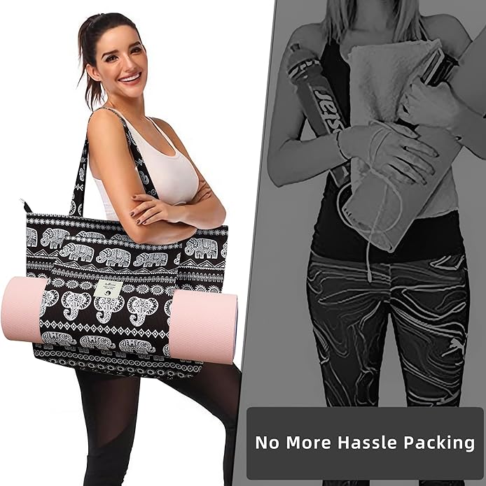 WLLWOO WLLWOO Yoga Bags for Women with Yoga Mats Bags Carrier Carryall Canvas Tote for Pilates Shoulder for Travel Office Beach Workout