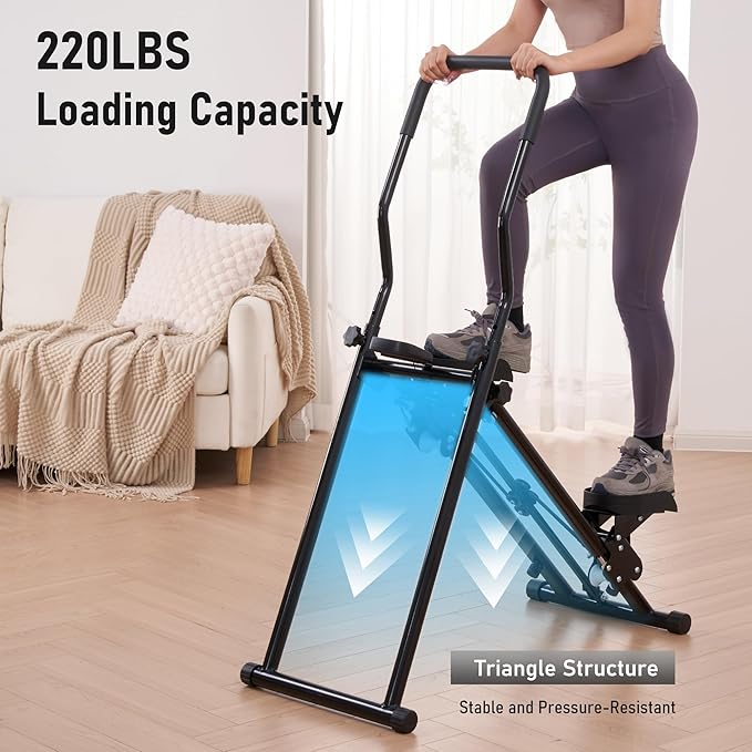Stair Stepper for Home Gym, Stair Climber with Adjustable Handlebar & Dual Incline Pedals, Compact Folding Cardio Exercise Climber for Full-Body Workout