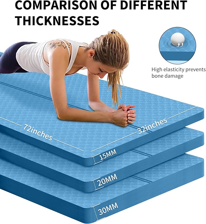 nuveti Large Exercise Mat - 15mm/20mm/30mm Thick Yoga Mat | Workout Mat for Fitness, Yoga, Pilates, Stretching & Floor Exercises for Women & Men with Free Carrying Bag