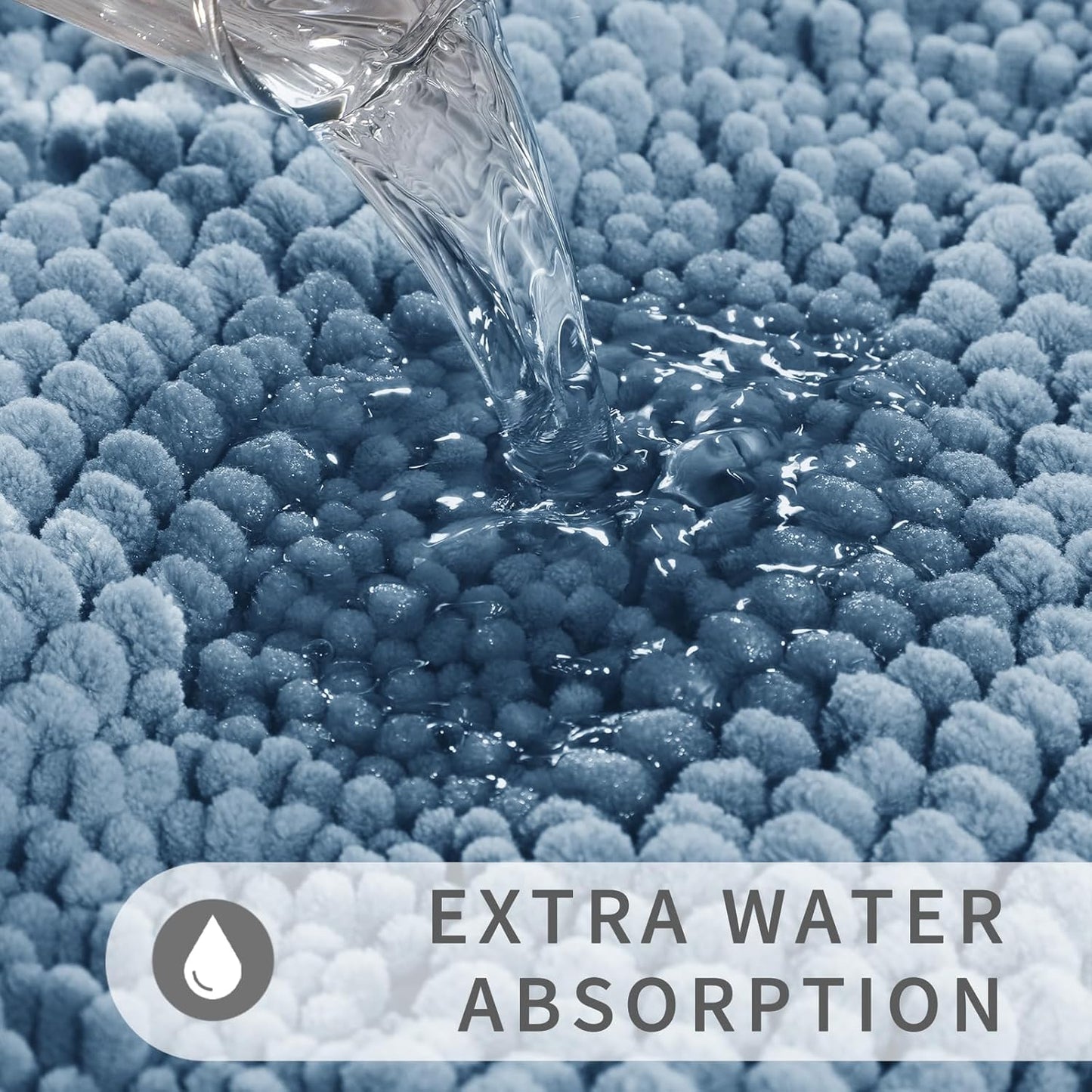 Yimobra Toilet Rugs U Shaped Washable 24 x 24, Non Slip and Super Absorbent Toilet Mat, Quick Dry, Ultra Luxury Microfiber Chenille Plush Fluffy Contour Bath Rugs for Toilet Base, Denim Blue